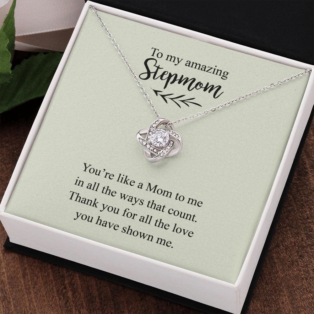 Stepmom Necklace Birthday, White Love Knot Necklace