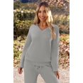 thumbnail image 6 of Women's 2 Piece Outfits Fuzzy Fleece Pajama Set Long Sleeve Top Wide Leg Pants Loungewear, 6 of 17