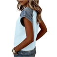 thumbnail image 5 of Womens Short Sleeve Waffle Knit Top Denim Trim, Raglan Sleeve Summer Round Neck Tees Casual Layered Look T-Shirts for Daily Wear Soft Jean Inspired 2026 Fashion, 5 of 7