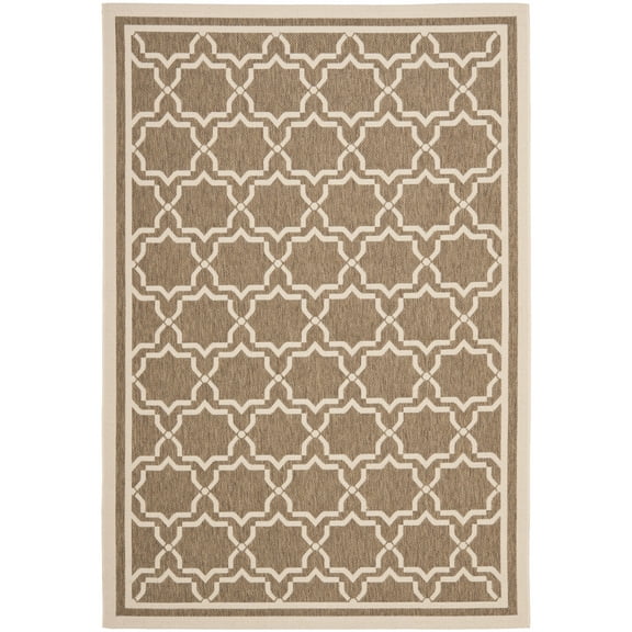SAFAVIEH Courtyard Allison Oriental Indoor/Outdoor Area Rug, Brown/Bone, 5'3" x 7'7"