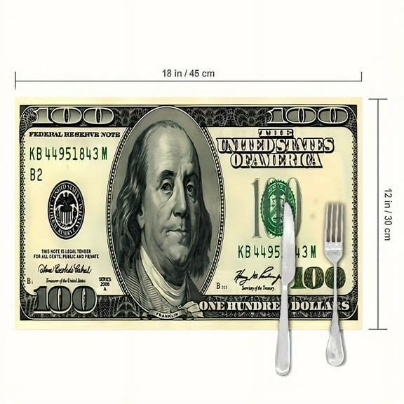 $100 Bill U.S. Dollar Funny Linen Placemat Set of 4 Cloth Dining Table Place Mats Washable for Indoor Outdoor 18" X 12"