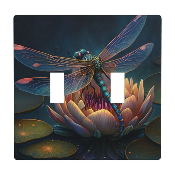 2 Gang Double Toggle Wall Plate Light Switch Cover Wallplate - Dragonfly Lotus cool art