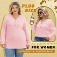 thumbnail image 4 of Women Plus Size Tops Long Sleeve Button V Neck Long Sleeve Casual T Shirts Oversized Basic Pink Blouses Clothes Size 4XL, 4 of 9