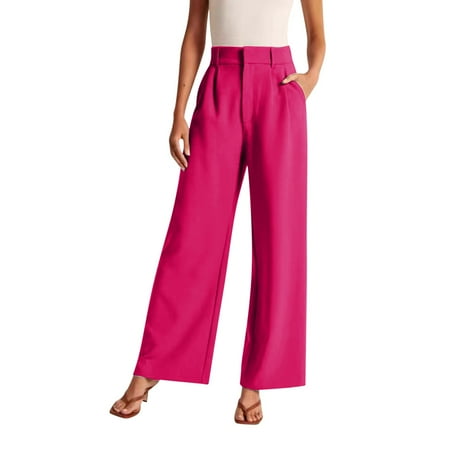 AILIYIL Women Wide Leg Pants For Women Work Business Casual High Waisted Dress Pants Flowy Trousers Office (Hot Pink L)