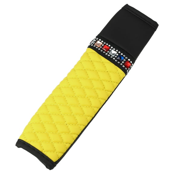 Unique Bargains Universal Car Seat Belt Cover Cushion Shoulder Strap 23x6.5cm 9.06"x2.56" Faux Leather Rhinestone Yellow