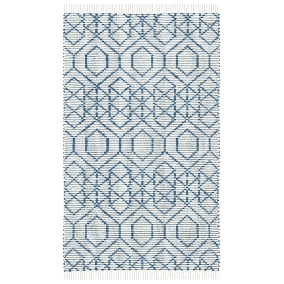 SAFAVIEH Montauk Lars Geometric Cotton Area Rug, Navy/Beige, 3' x 5'