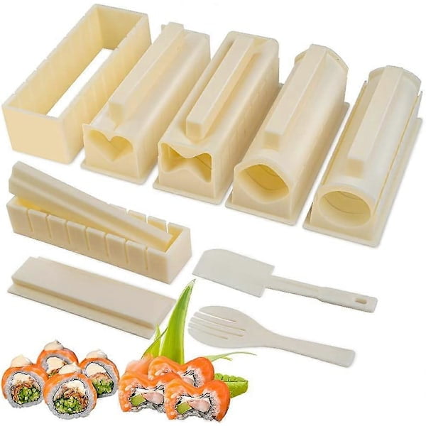 Upgraded Sushi Making Kit Deluxe Edition with complete sushi set, 10 pieces, plastic sushi tools complete with 12 sushi rice roll molds, fork