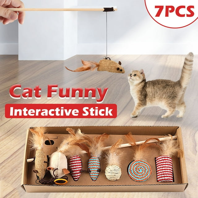 TIMIFIS Cat Toys 7PCS/ Set Pet Funny Interactive Stick Mouse Feather Rods Stick ToyFall/Winter