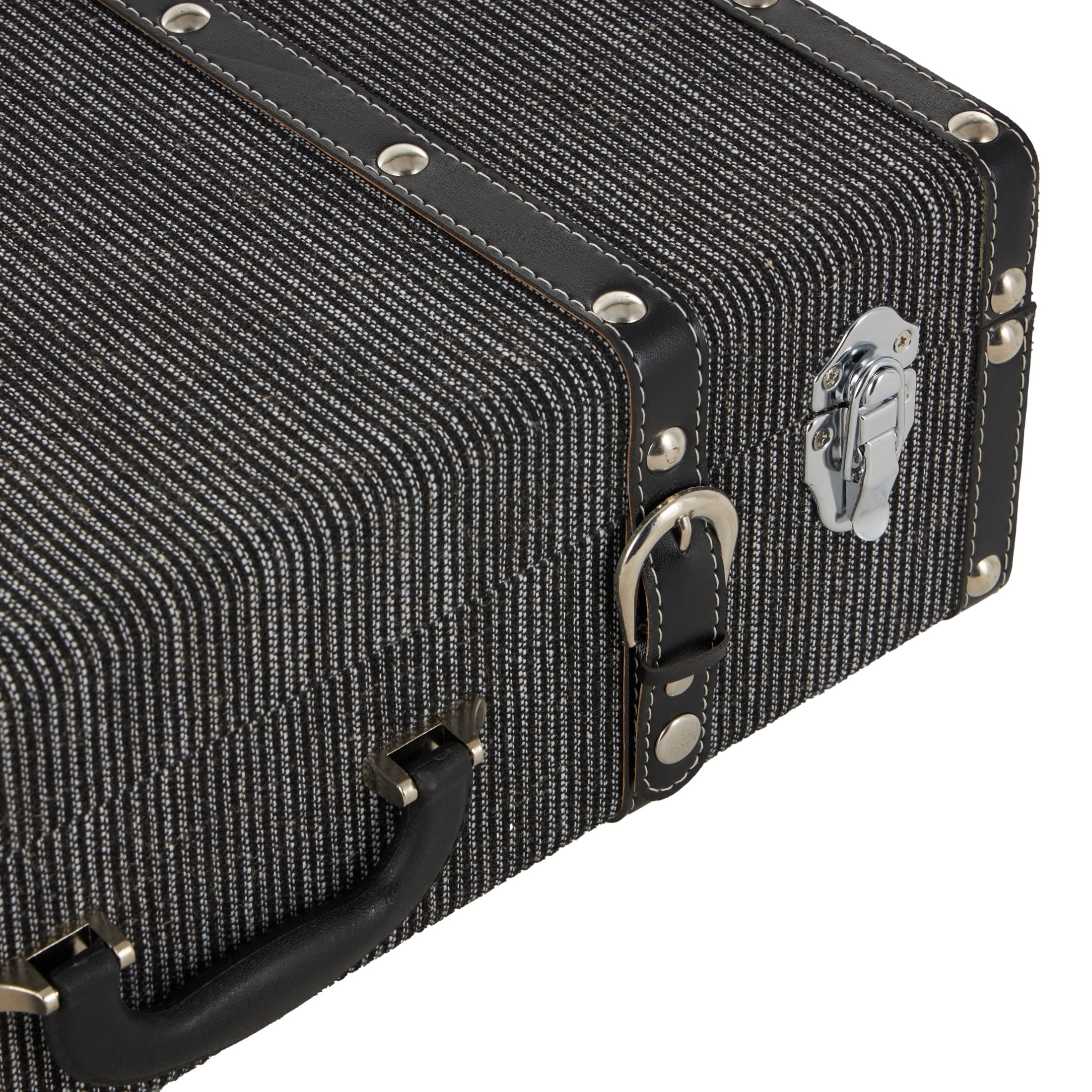 DecMode 21" x 7" Black Fabric Woven Storage Trunk with Silver Latches and Buckles, 2-Pieces