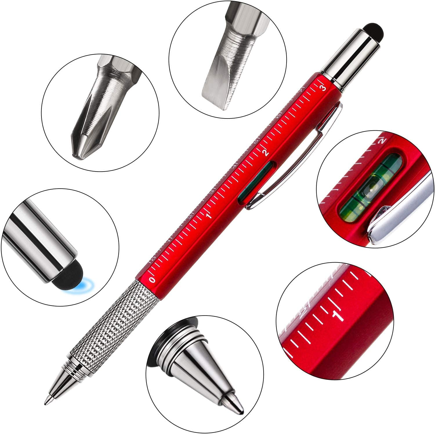 RGHJAR-16 Pcs Multitool Pens 6 in 1 Multi-tool Pen Set for Father's Day Bulk Tool Pen Gifts with Screwdriver Refills Ruler Level Gauge for Adult Men Dad Husband Birthday (Multi-color)