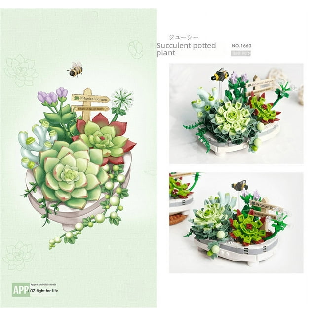 Mini bloques de construcción ensamblados de partículas pequeñas, modelo de juguete, flor carnosa en maceta, regalo de San Valentín