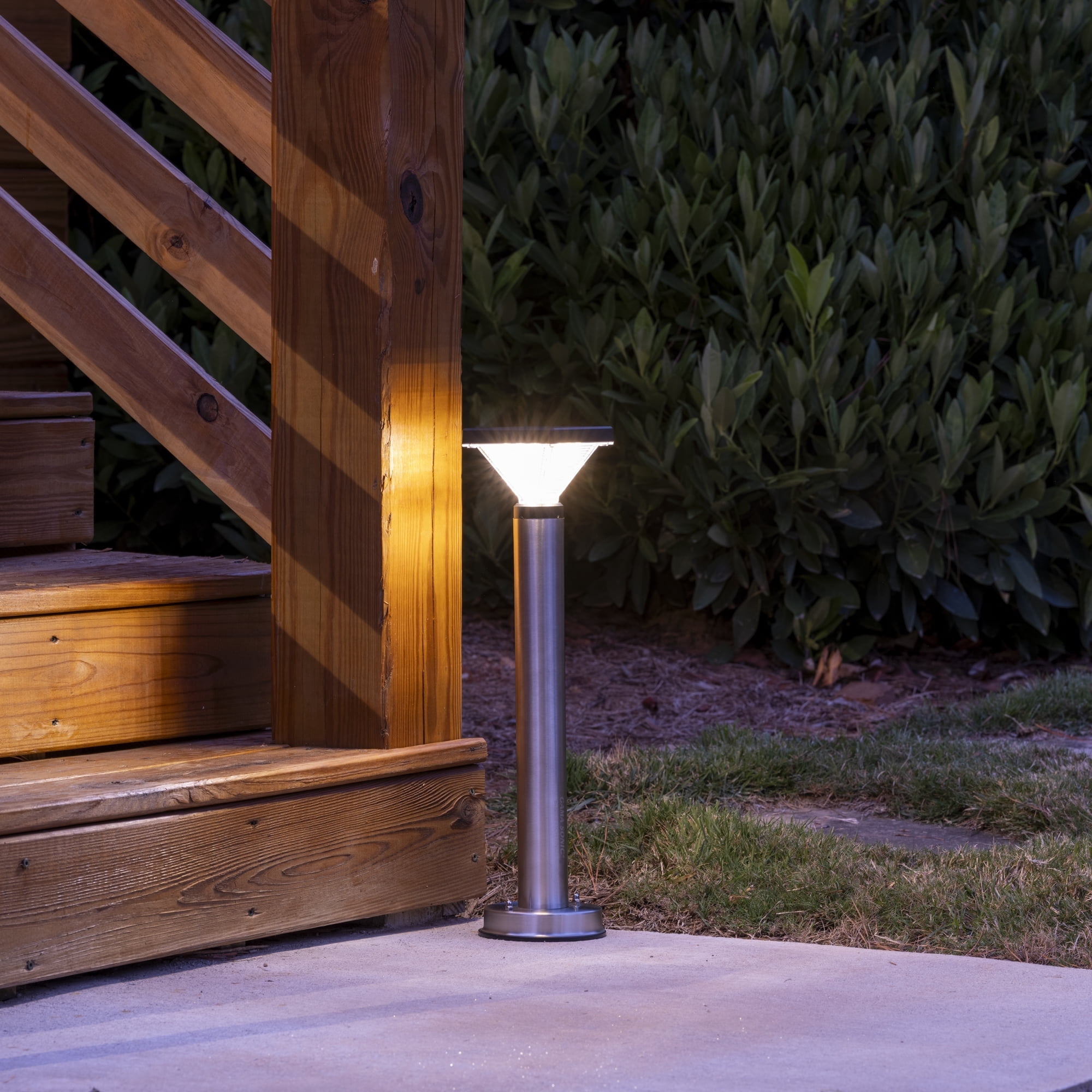 Luxor Stainless 50 Lumen Steel Black Bollard Solar Light Waterproof Outdoor Landscape Garden Pathway with Warm White LED