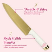 Paris Hilton 3-Piece Cutlery Set, High-Carbon Stainless Steel Blades, Matching Blade Guards, Soft-Touch Handles, White