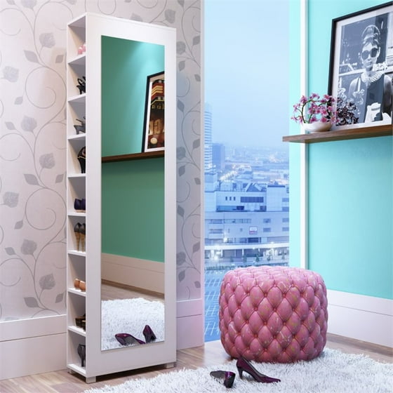 Atlin Designs 9 Shelf Shoe Closet With Mirror In White Com
