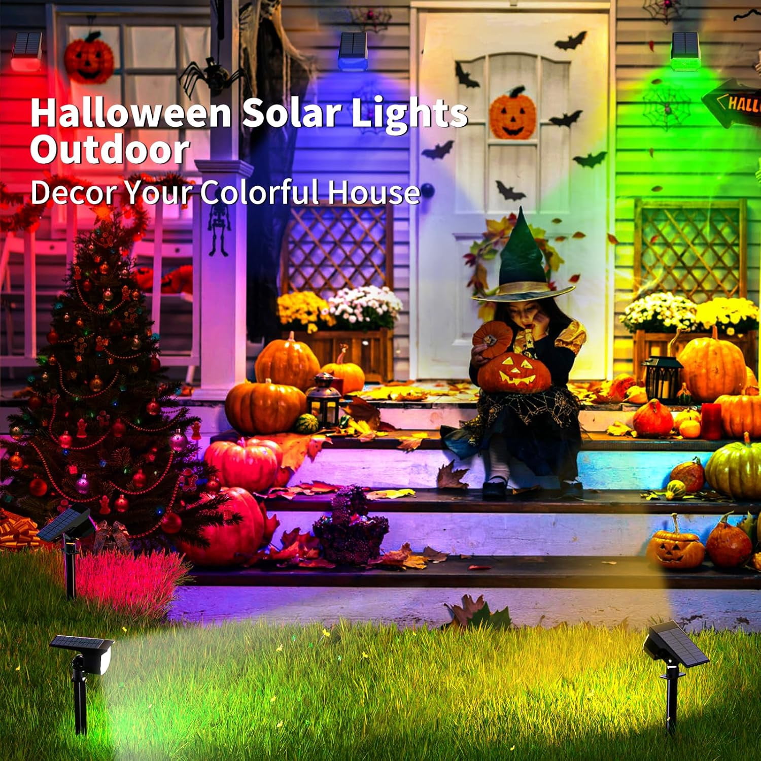 Solar Lights Outdoor, 12 pack, 7 Modes RGB, Waterproof Christmas Landscape Solar Spotlights for Pathway, Yard, Garden, Walkway