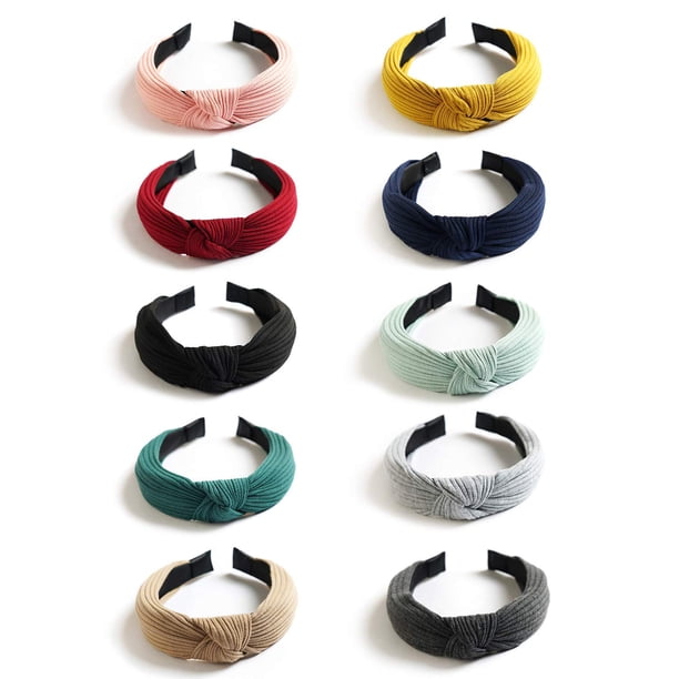 Kisslife Paquete de 10 Diademas Anchas con Nudo Turbante Diadema Elástica Unicolor Accesorios para el Cabello de Moda para Mujeres y Niñas Niños 10 Colores