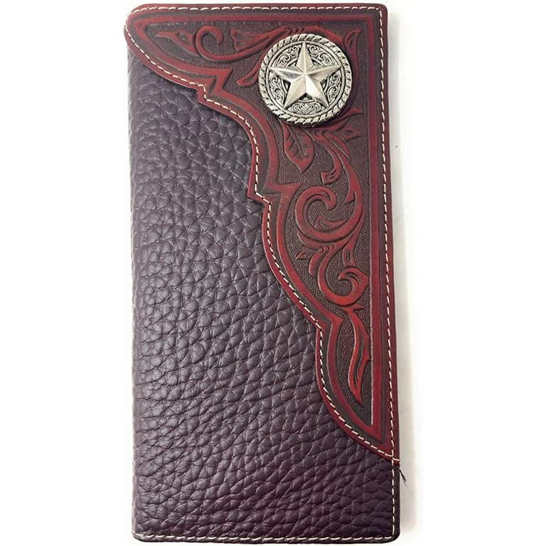 Texas West Western Premium Genuine Leather Tooled Men's Long Bifold Wallet Premium Cowboy Wallets in 2 Colors, Size: One size, Brown