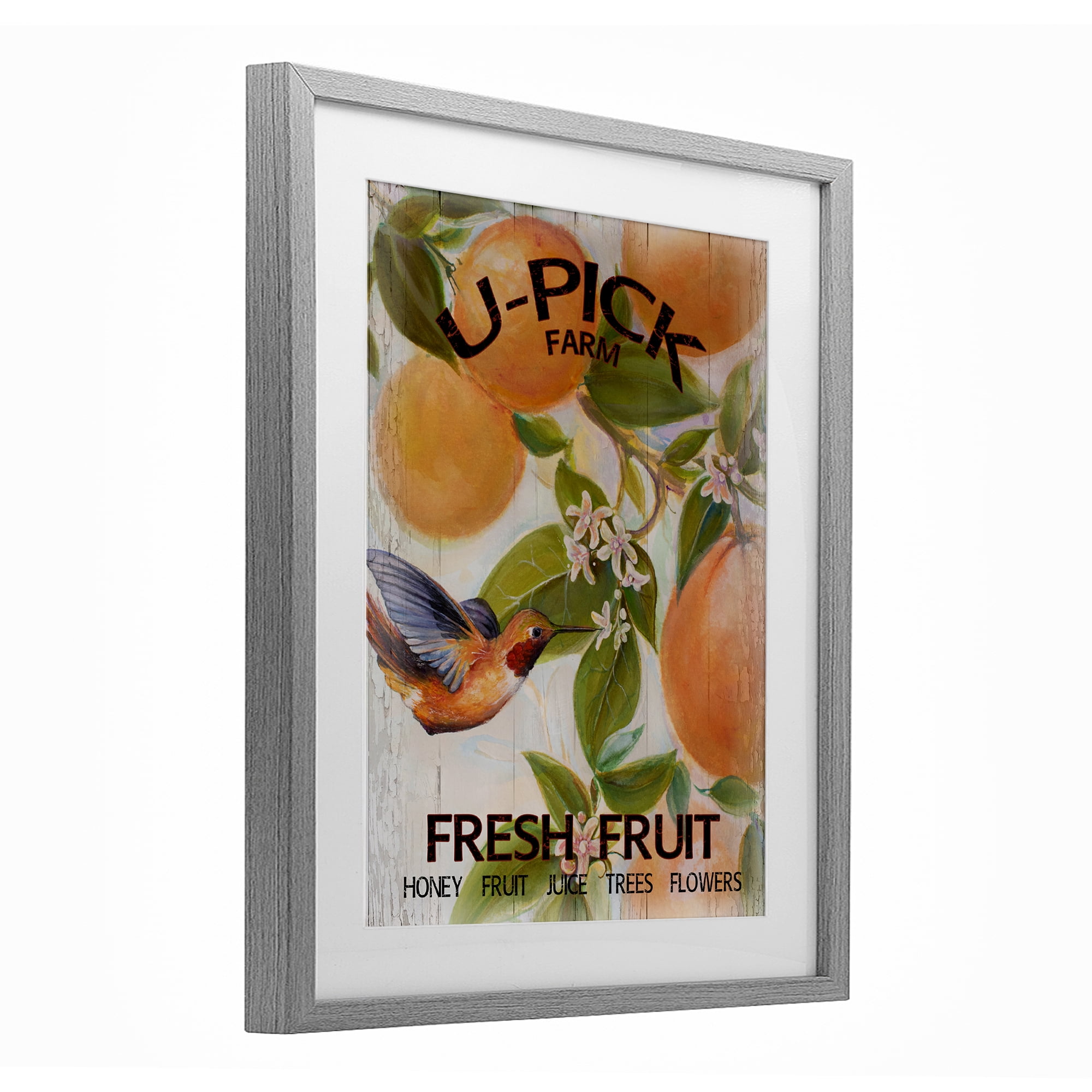 Stupell Industries U-Pick Fresh Fruit Farm Gray Framed Print Under Glass, design by Diannart