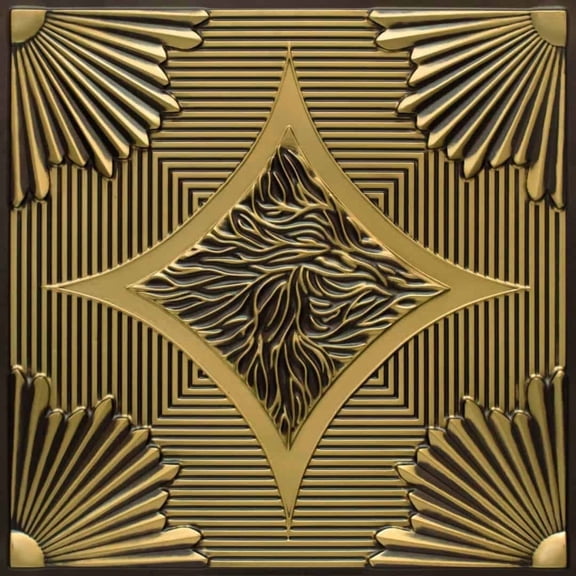 201 - Sunset Boulevard 2 ft. x 2 ft. PVC Glue-up or Lay in Ceiling Tile in Antique Brass (40 Sq. ft. / Pack) - 10 Pieces