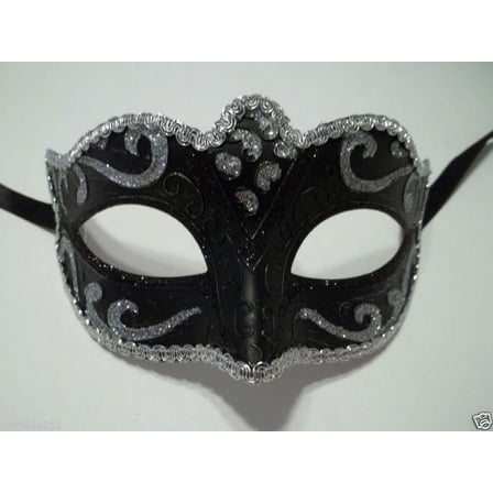 Black Silver Small Teen Ornate Masquerade Mardi Gras Costume Mask Prom Dance