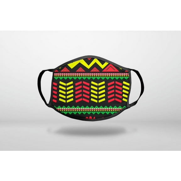Black Yellow Red Aztec Tribal - 3-Ply Reusable Soft Cloth Face Covering, Unisex, Cotton Inner Layer