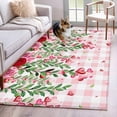 thumbnail image 3 of Area Rug for Living Room, Valentine's Day Non-Slip Indoor Large Carpet for Bedroom/Dining Room, Pink Red Roses Love Heart Eucalyptus Plaid Washable Low-Profile Rectangle Floor Runner Rugs - 4 x 6 Ft, 3 of 7