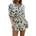 thumbnail image 2 of Sedceaty Women's Two Pieces Clothes Outfit, Turn-Down Collar Short Sleeve Button-Down Printed Blouse + Elastic Waist Shorts, 2 of 9