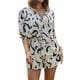thumbnail image 2 of VISgogo - Conjunto de dos piezas para mujer, blusa estampada con botones de manga corta y cuello vuelto + pantalones cortos con cintura elástica VISgogo moda, 2 of 9