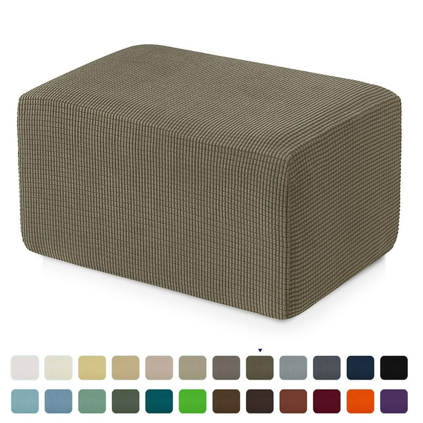 Subrtex Stretch Textured Grid Oversized Ottoman Slipcover Olive Green Com Subrtex Stretch Textured Grid Oversized, Oversized Round Ottoman Slipcover