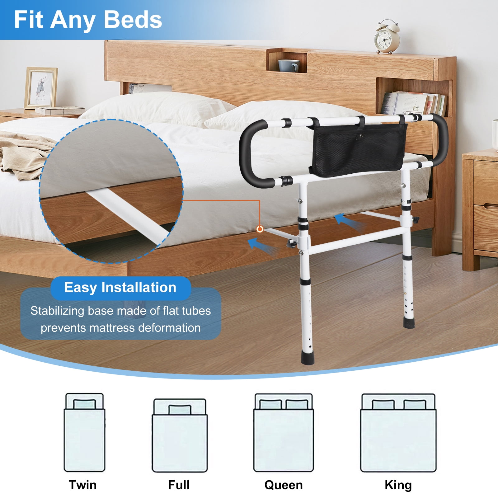 Burfoko Adjustable Bed Rail for Fall Prevention, White, 1 Count