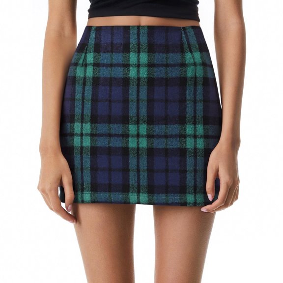 Womens High Waist Plaid Skirt Bodycon Pencil Fall Winter Wool Mini Skirts Zip-Up Army Green, M