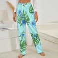 thumbnail image 3 of Blue Flowers Tropical Leaves Pattern Winter Female Pants Flannel High Waist Women Pants Lady Warm Straight Leg Plush Trousers, 3 of 7