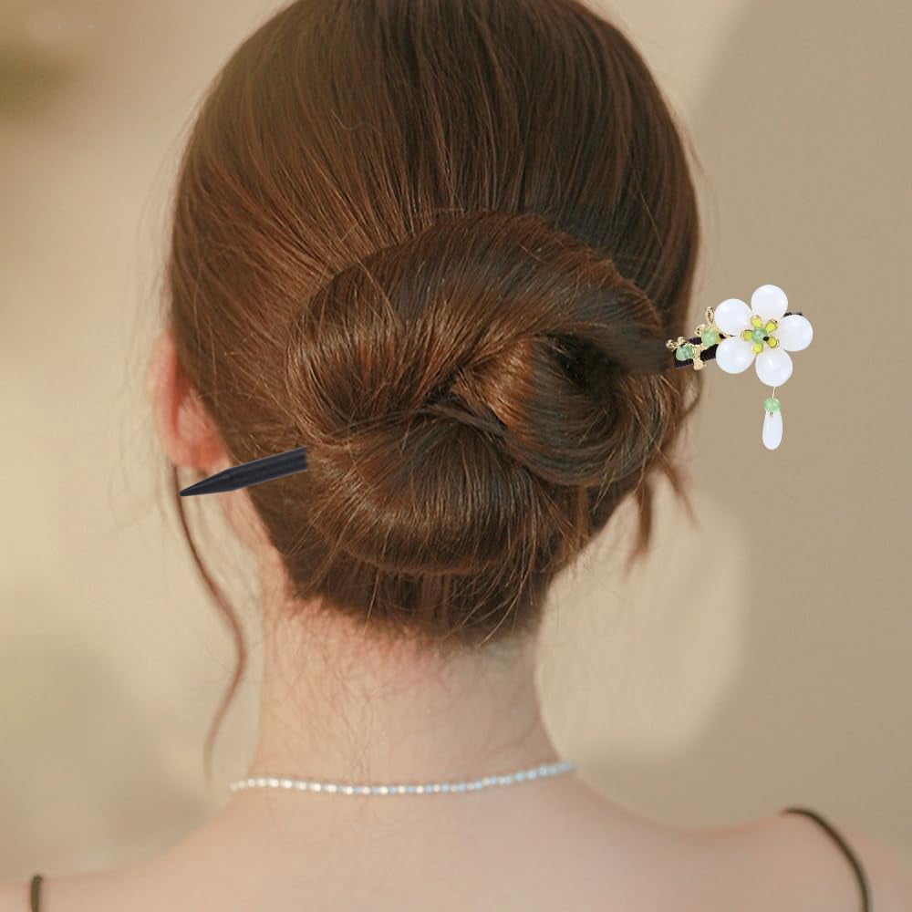 8pcs Wooden Hair Sticks, Chinese Wood Hair Pins with Tassel Pendants, Crystal Beads Flower Long Hair Chopstick Picks With Charm for Twist Bun Holder Fork Hair Slides Hair Accessories for Women