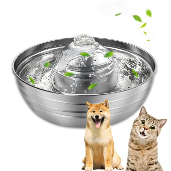 Stainless Steel Pet Water Fountain, Cat Fountain Water Bowl with 5 Pet Water Filters, 67oz/2L Dog Water Dispenser for Cats, Dogs and Multiple Pets