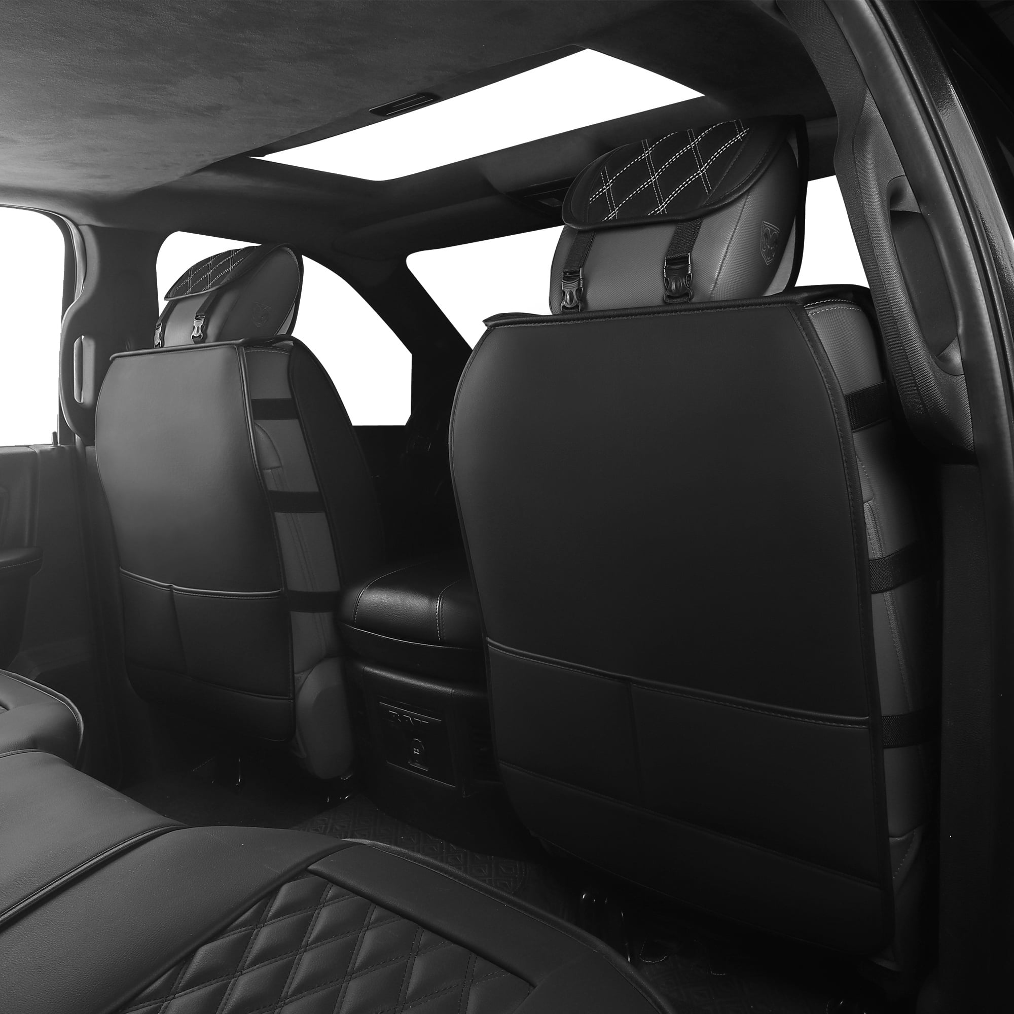 JOJOBAY Car Seat Covers for Dodge Ram,Fit 2009-2026 1500/2500/3500 HD Pick-up Truck,Crew,Regular,Quad,Mega Cab,Waterproof Synthetic Leather Seat Covers(2PCS-Front,Black-White)