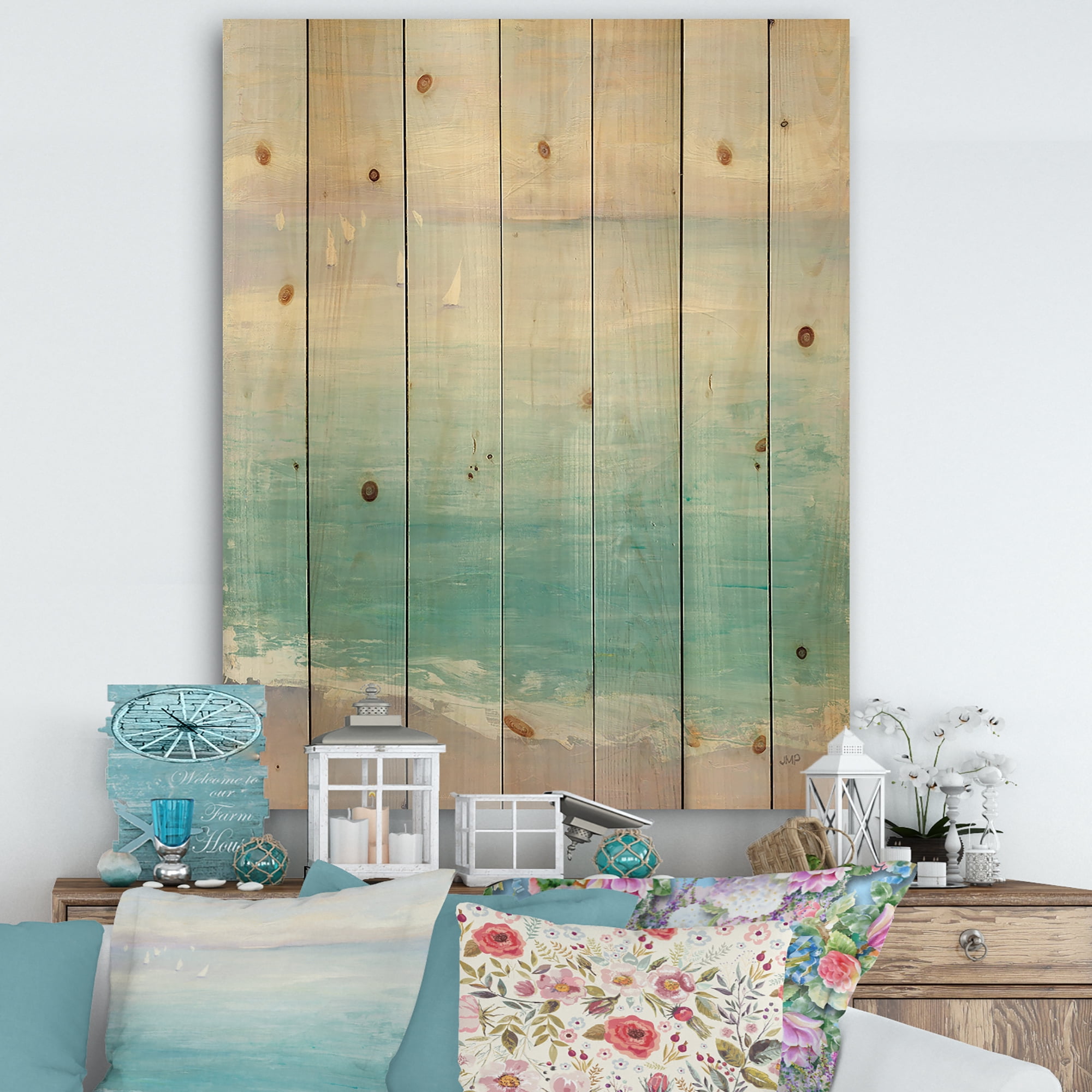 Designart 'From the Sea Shore' Traditional Print on Natural Pine Wood