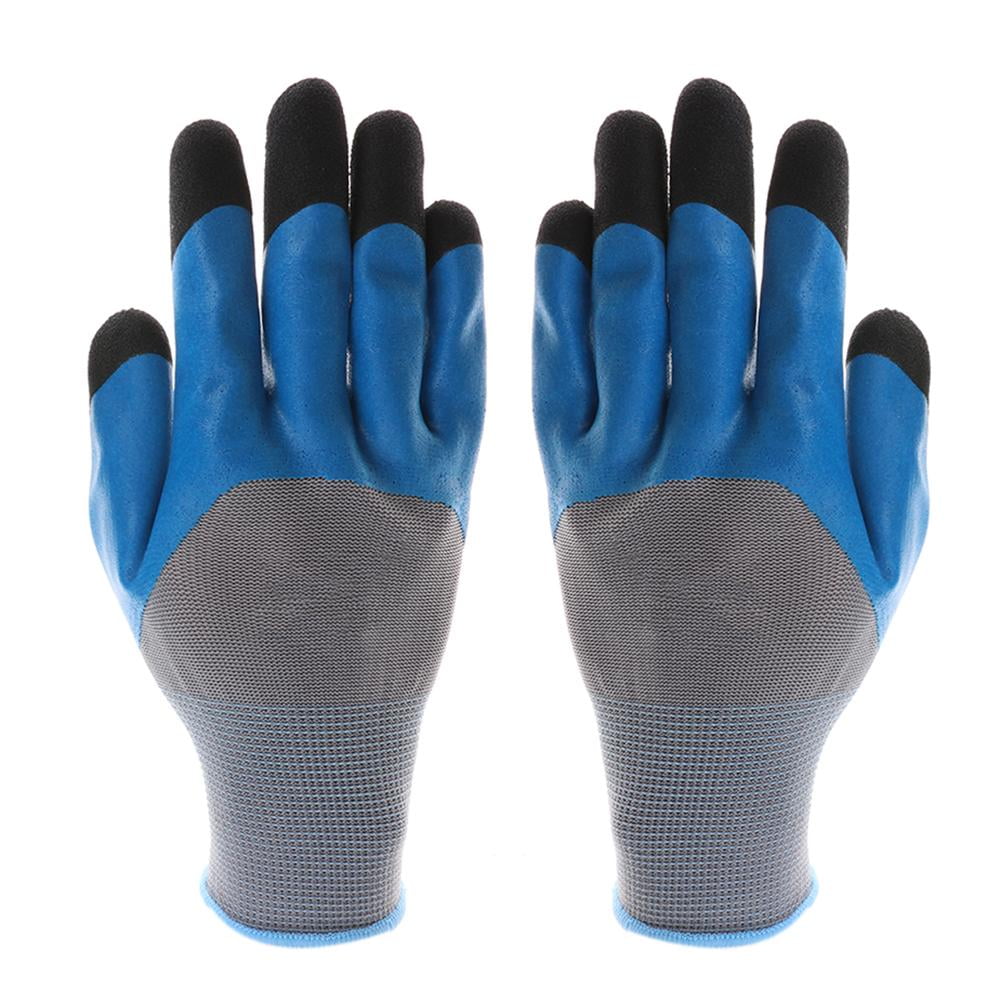 1 Pair Gray Blue PU Rubber Garden Gloves Wear Resistant Working Gloves