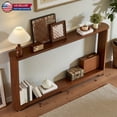 thumbnail image 2 of Hassch 70.1" Long Fluted Console Table with Bottom Shelf, Modern Slim Entryway Sofa Table with Curved Arc Design, 2-Tier Storage for Living Room, Walnut, 2 of 10