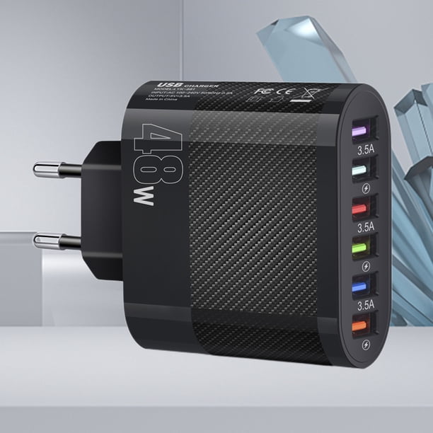 Cargador de teléfono móvil de 48W Cargador portátil de 6 puertos 3.5A 5V para iPhone 13 14 Xiaomi