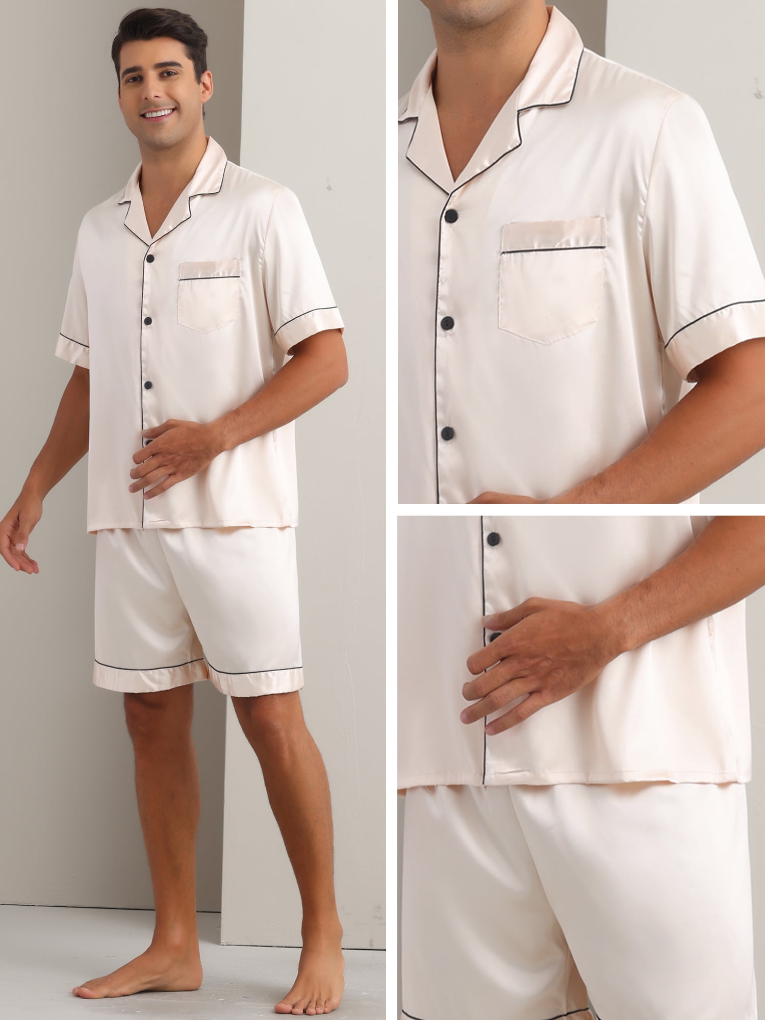 DARING DIVA Men's 2-Piece Short Sleeve Sleepwear Loungewear Pajama M Champagne
