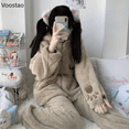 thumbnail image 4 of Conjunto de pijama de estilo Lolita para mujer, ropa de dormir cálida de lana de Coral con capucha y orejas de oso Kawaii, bonita para el hogar, Otoño e Invierno, 4 of 4