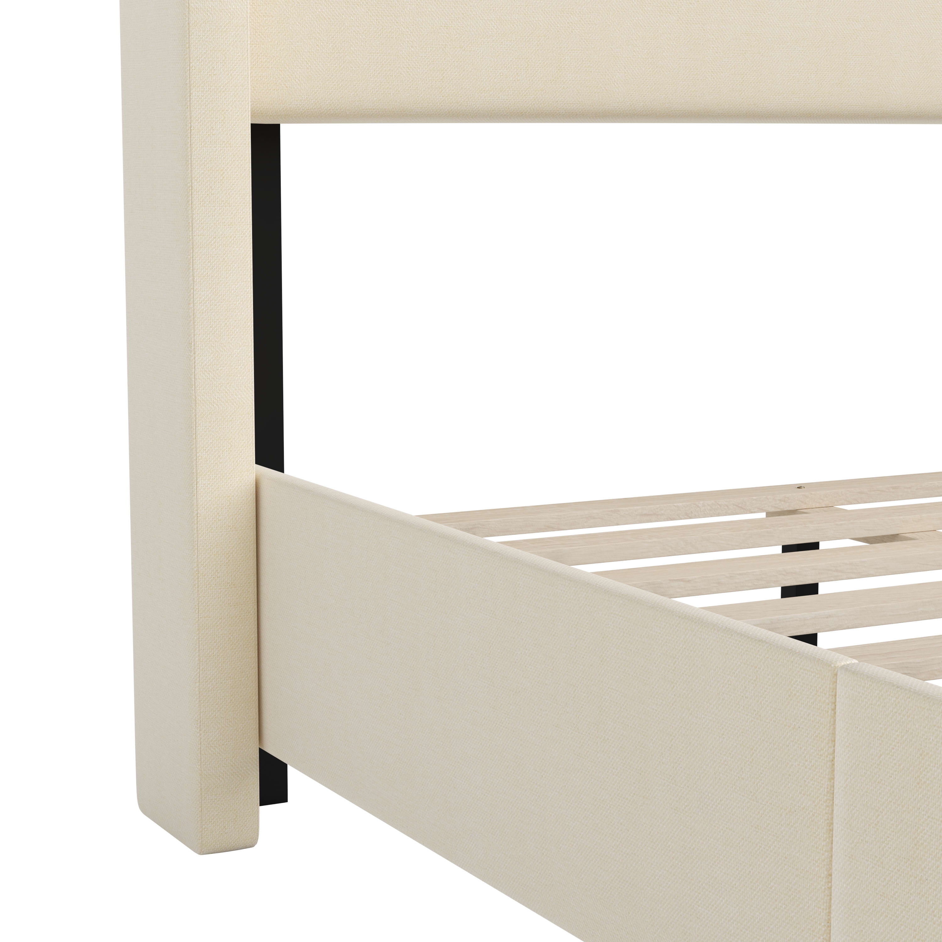 Flash Furniture Quinn Twin Upholstered Platform Bed with Channel Stitched Wingback Headboard, Mattress Foundation with Slatted Supports, No Box Spring Needed, Beige