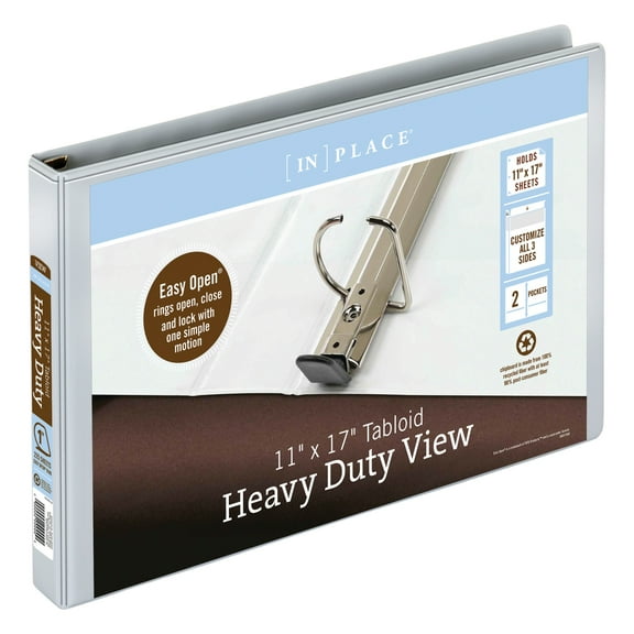 [IN]PLACE® Heavy-Duty D-Ring View Binder, 1" Rings, 100% Recycled, White