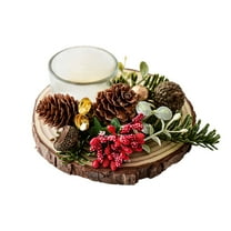 Luoshdecor Candle Holder Tray Home Decor,Wood Candle Tray With Artificial Pine Cone Berry for Table Centerpiece Xmas Party Table Decorations