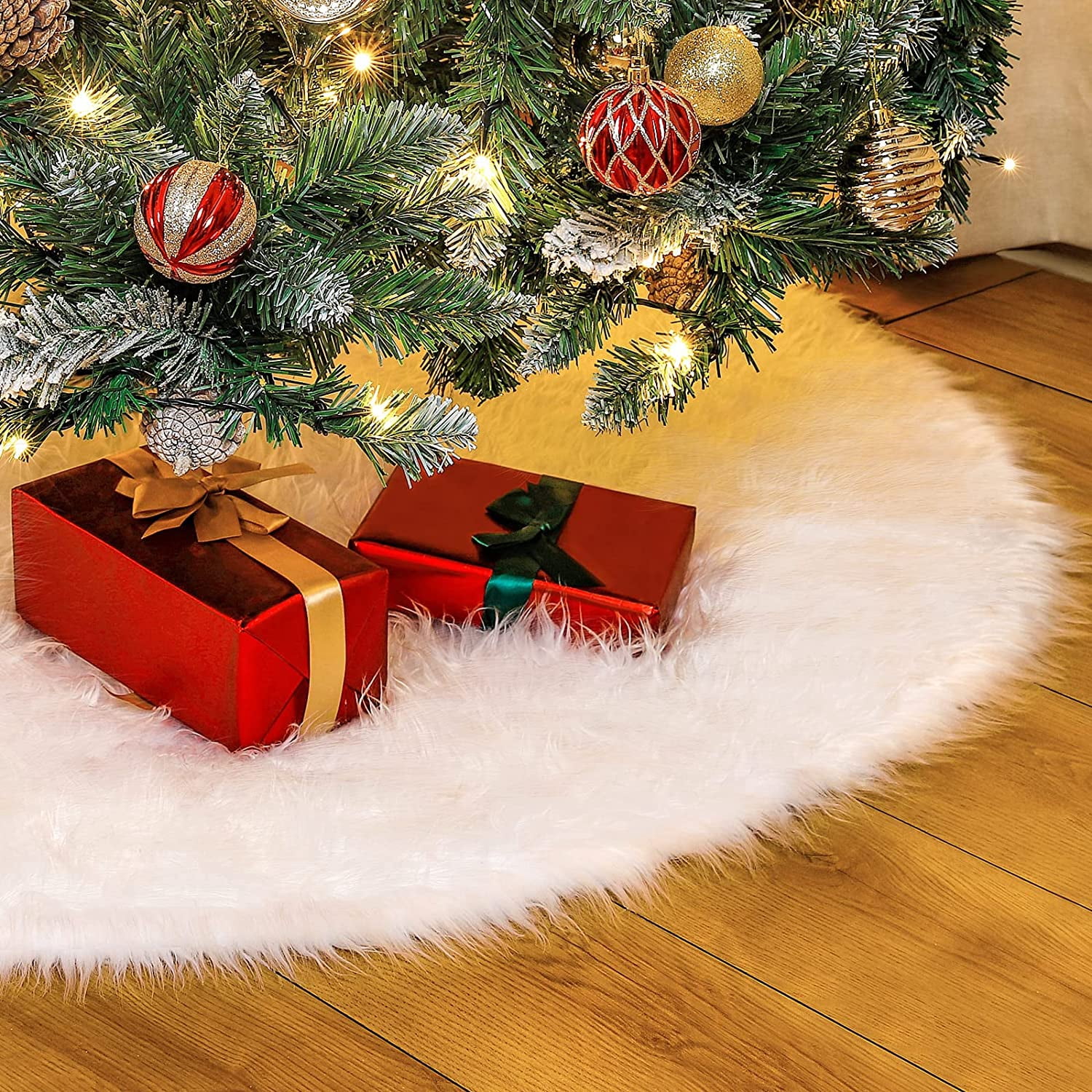 36" Christmas Tree Plush Skirt Holiday Tree Ornaments Round Snow White Xmas Tree Skirt Mat Base Cover for Merry Christmas Decor & New Year Party Holiday Home Decorations