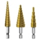 thumbnail image 1 of Broca Escalonada 3 Piezas Hss Juego de Brocas Escalonadas Cortadora de Agujeros CóNicos Brocas de NúCleo Hexagonal de NitruracióN MéTricas Oro, 1 of 5