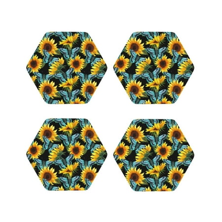 

Lukts Blue Batterflies Sunflower Print Leather Drinks Coasters Set of 4 Suitable or Drinks Furniture Protection and Easy Clean up-Hexagon