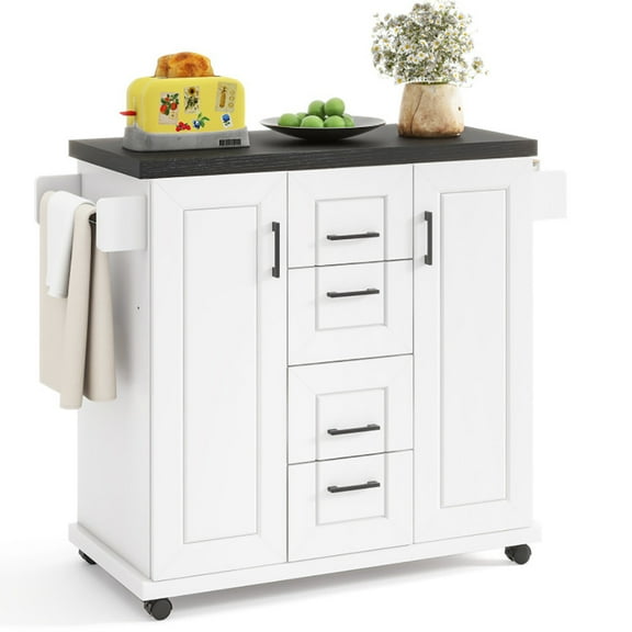 Spaco Rolling Kitchen Island Cart on Wheels with Storage Cabinets, Kitchen Cart for Indoor as Home, White