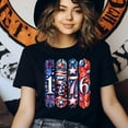 thumbnail image 3 of Patriotic 1776 Fireworks T-Shirt for Women, Red White Blue Independence Day Graphic Tee, Dark Heather, Size S, 3 of 6
