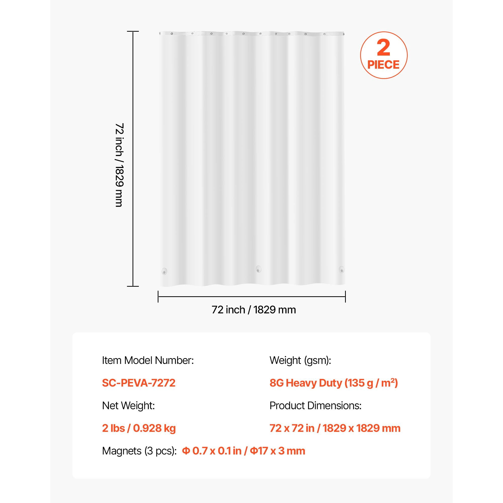 PEVA Shower Curtain Liner 8G Heavy Duty, Waterproof Quick Dry Weighted Hem, Clear Bathroom Shower Liner for Tub Shower Stall Water Repellent